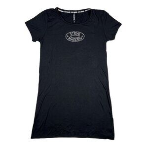 Steve Madden Rhinestone Logo Black Tunic with Side Slits Size S - NWOT
